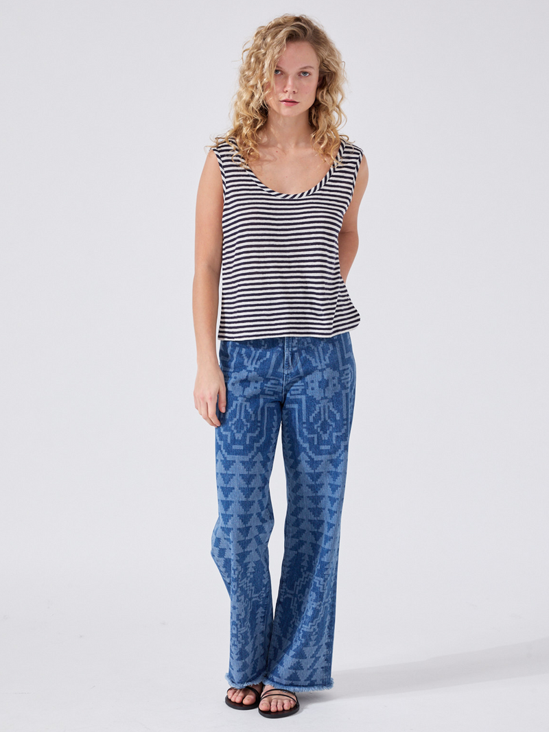 Hayley Menzies Linen Vest Navy Stripe