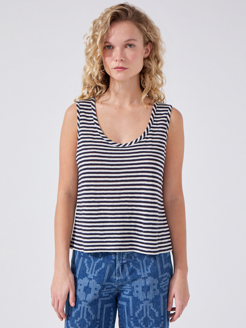 hayley menzies Linen Vest Navy Stripe