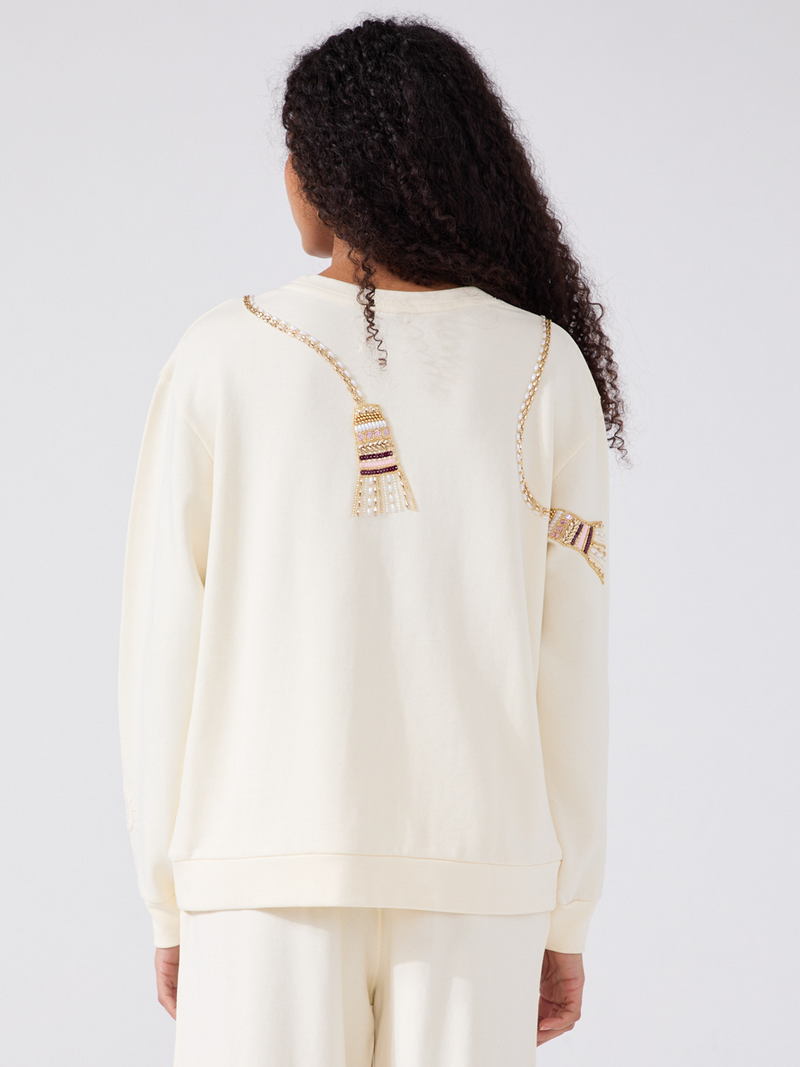 Hayley Menzies Tassel Embellished Sweatshirt Cream