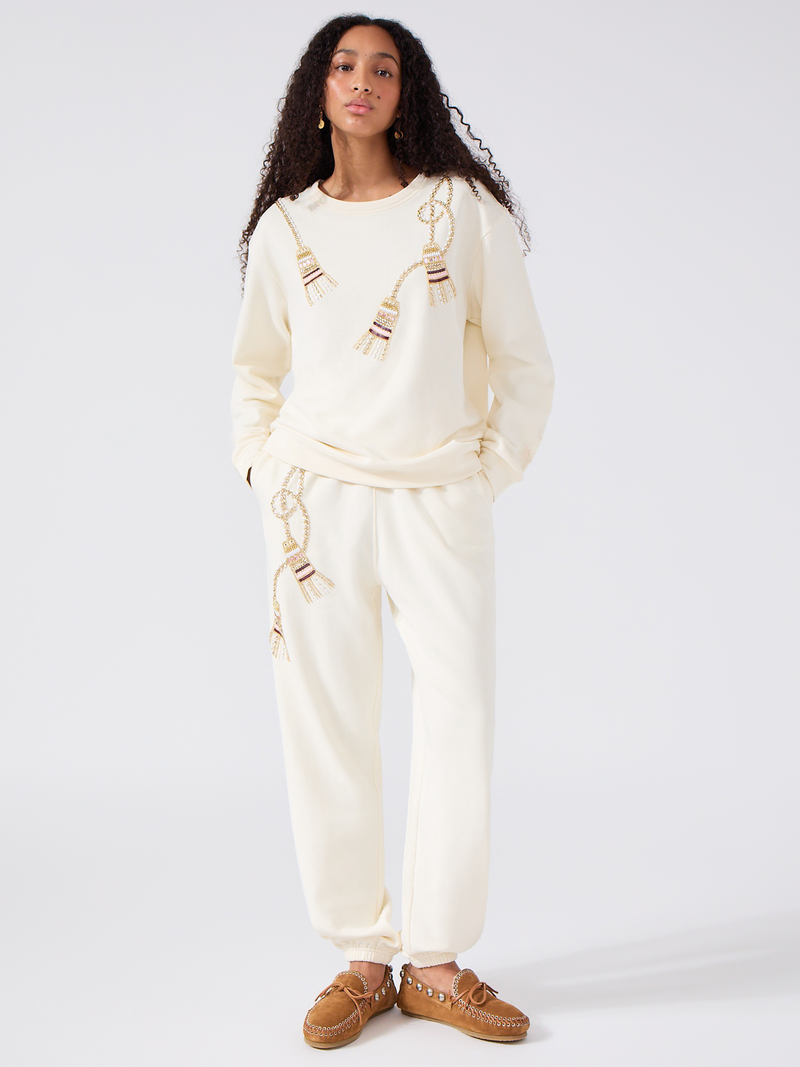 Hayley Menzies Tassel Embellished Sweatshirt Cream
