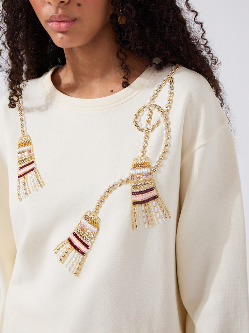 Hayley Menzies Tassel Embellished Sweatshirt Cream