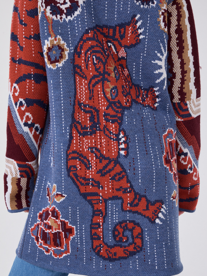 Hayley Menzies Tibetan Tiger Merino Cardigan Blue