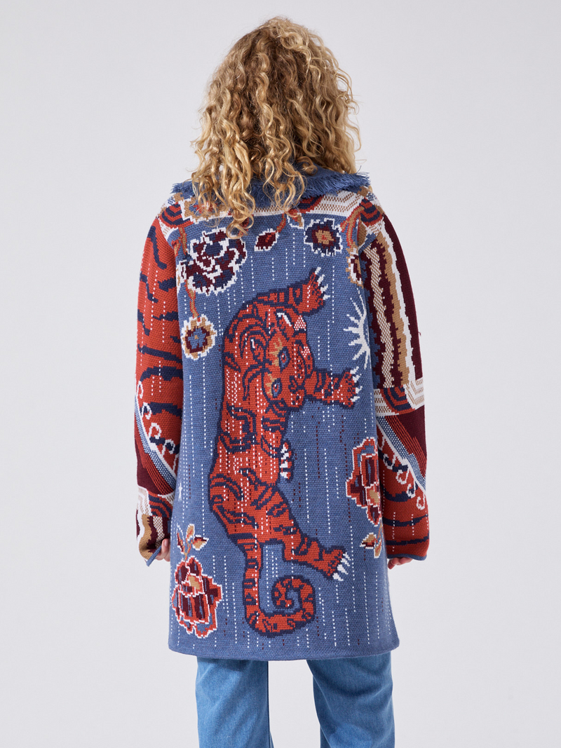 Hayley Menzies Tibetan Tiger Merino Cardigan Blue