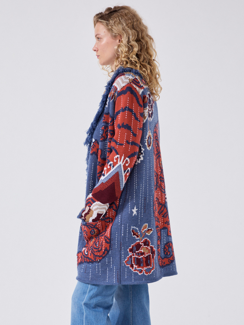 Hayley Menzies Tibetan Tiger Merino Cardigan Blue