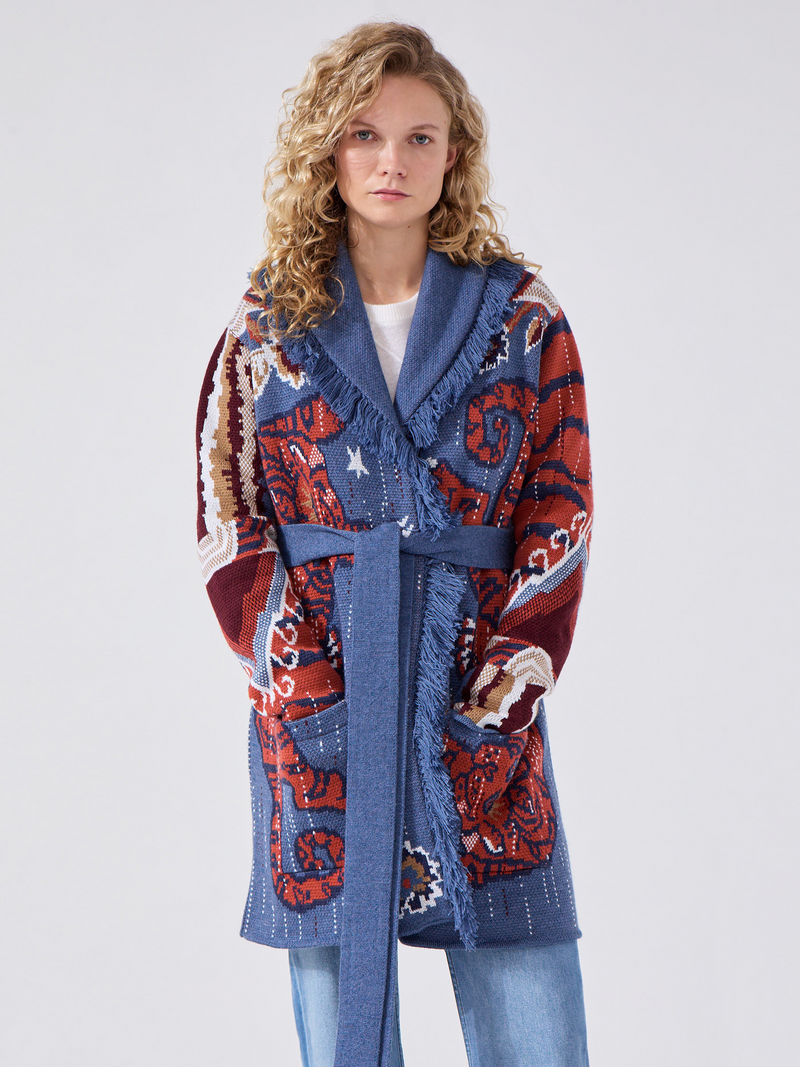 hayley menzies Tibetan Tiger Merino Cardigan Blue