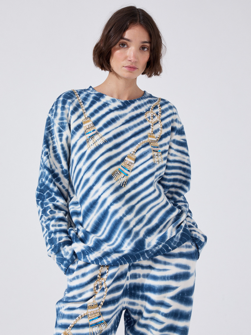 hayley menzies Janis Tassel Embellished Sweatshirt Blue