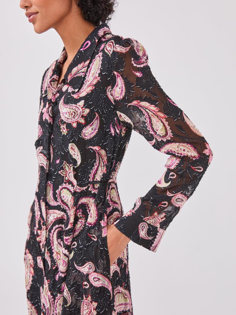Hayley Menzies Jimi Silk Jacquard Shirt Dress Black