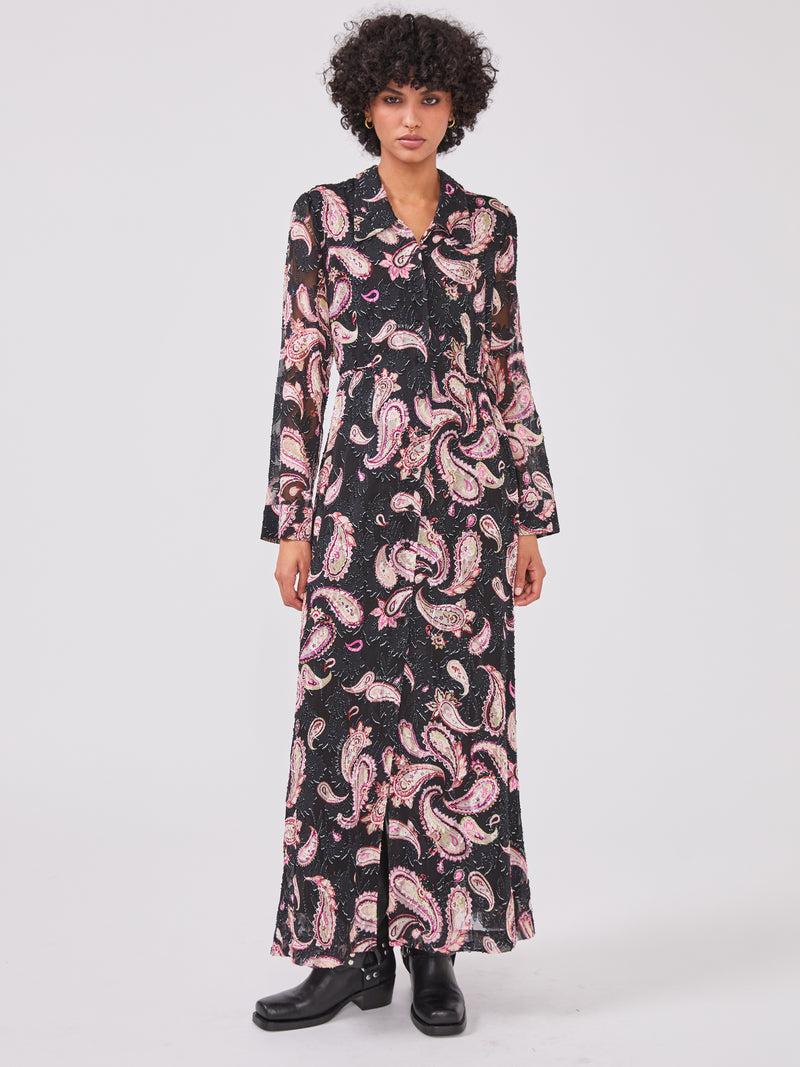 hayley menzies Jimi Silk Jacquard Shirt Dress Black