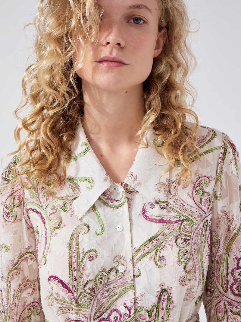 Hayley Menzies Jimi Silk Jacquard Shirt Dress Cream