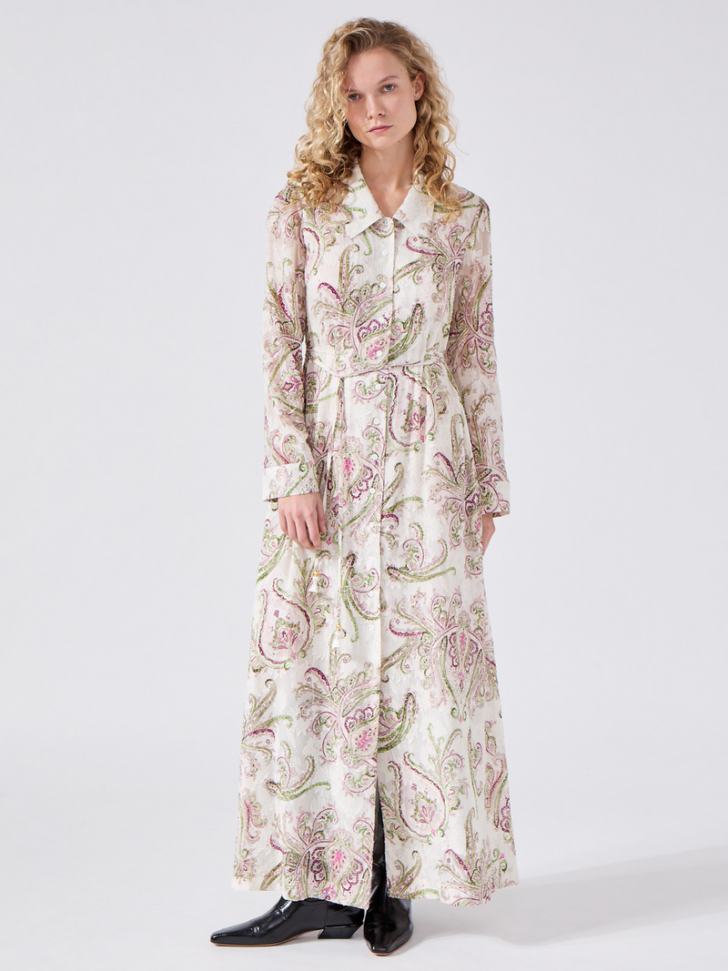 hayley menzies Jimi Silk Jacquard Shirt Dress Cream