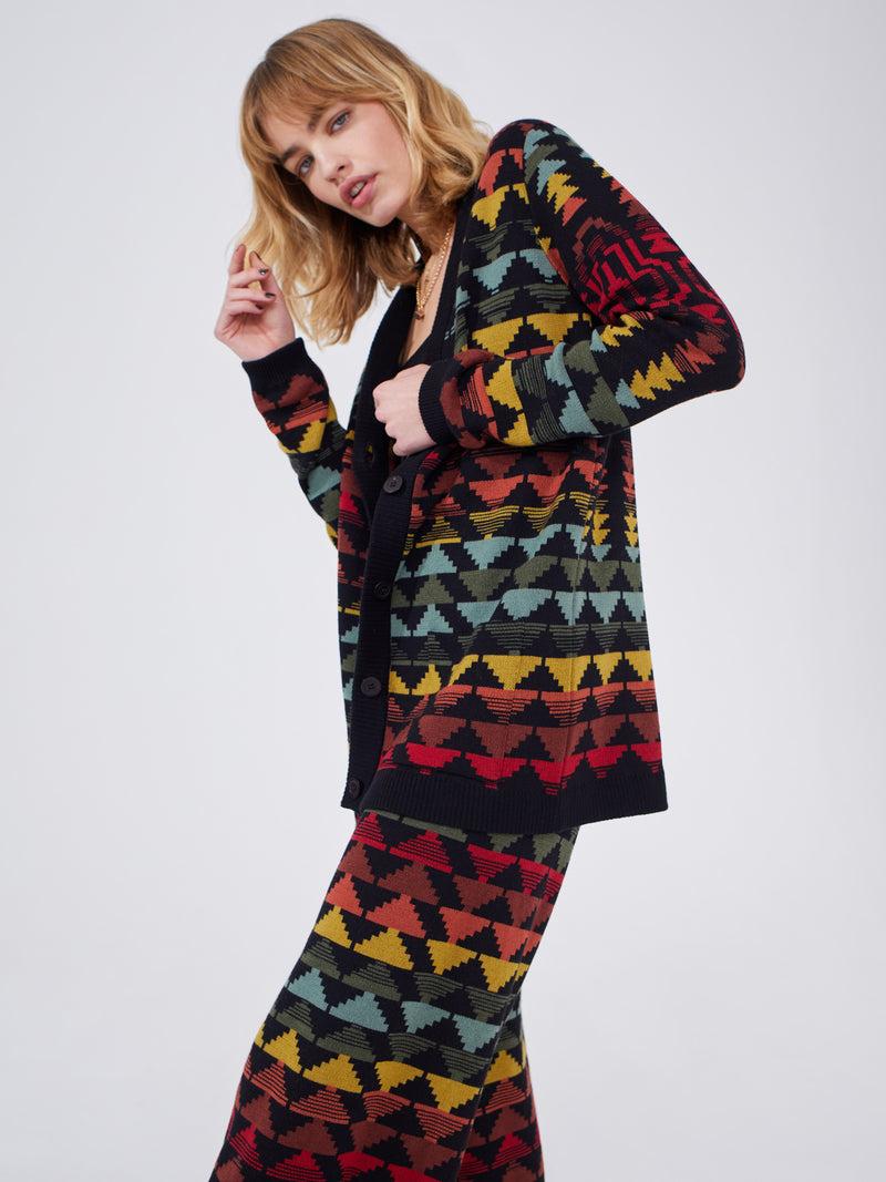 Hayley Menzies Marley Cotton Merino Jacquard V Neck Cardigan