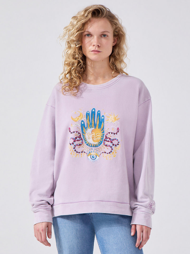 hayley menzies Written In The Stars Embellished Sweatshirt Lilac