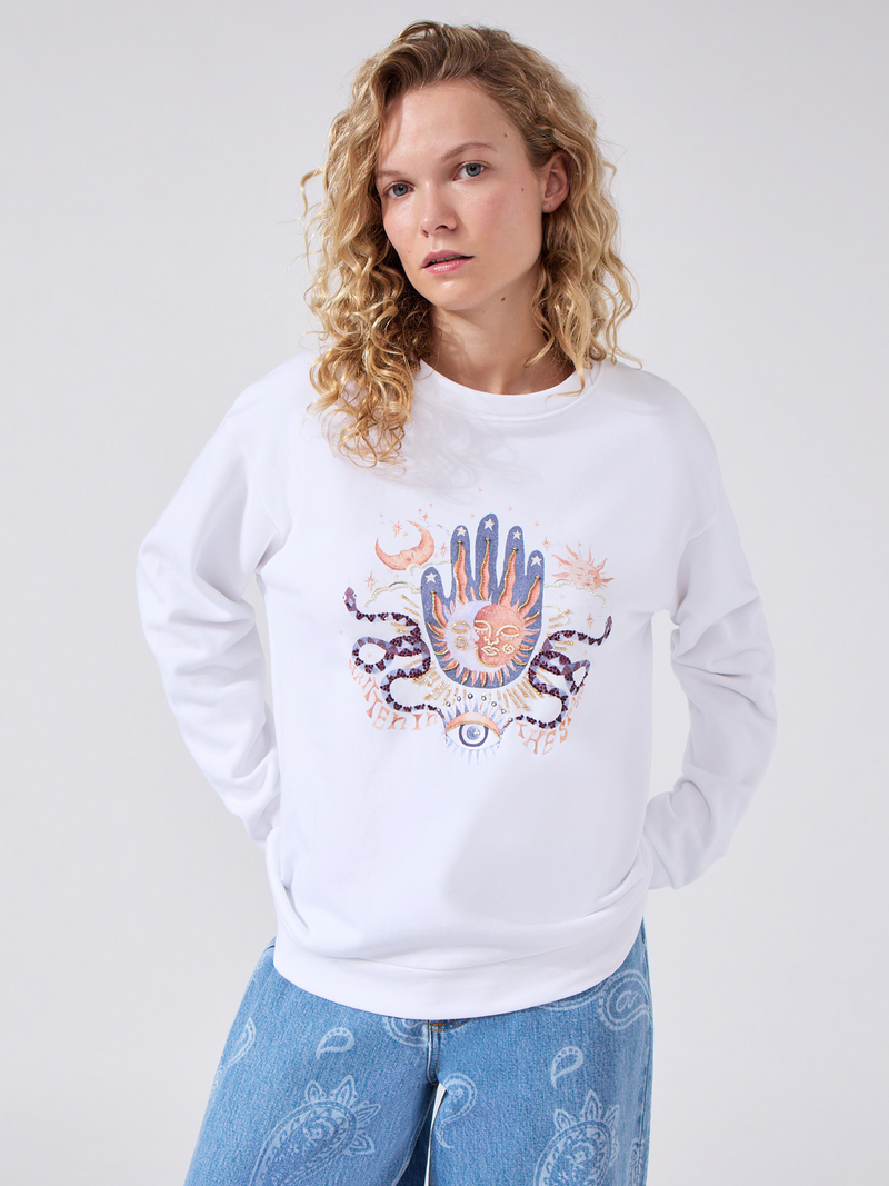 hayley menzies Written In The Stars Embellished Sweatshirt White