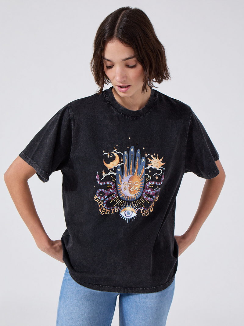 hayley menzies Written In The Stars Embellished T-Shirt Grey