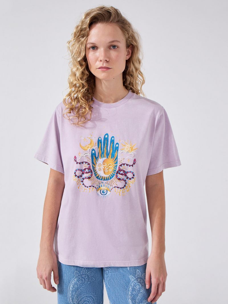 hayley menzies Written In The Stars Embellished T-Shirt Lilac