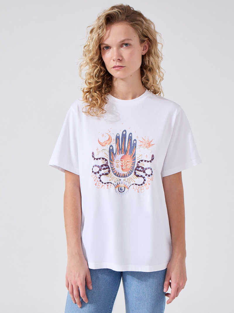 hayley menzies Written In The Stars Embellished T-Shirt White