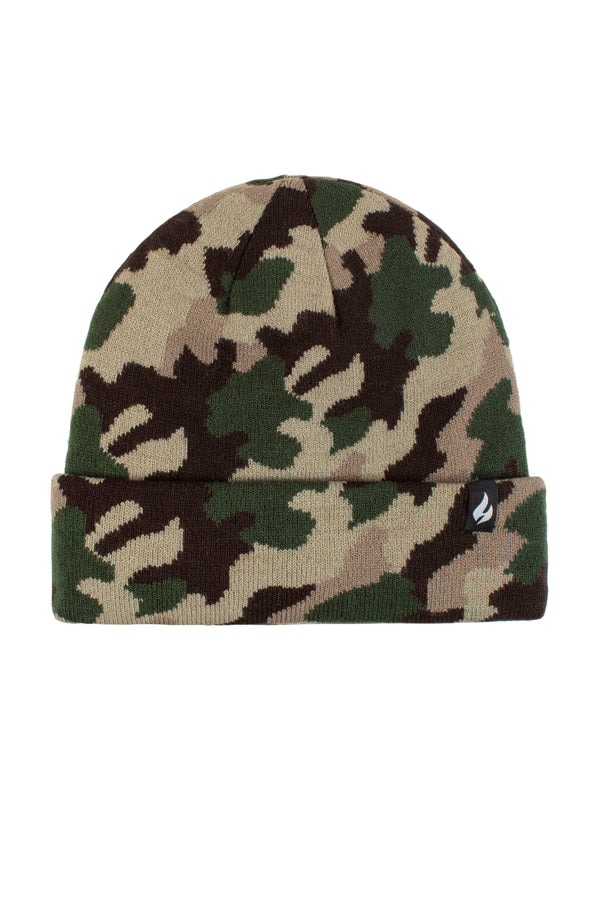 Heat Holders Boys Gavin Camouflage Knit Roll Up Hat Green