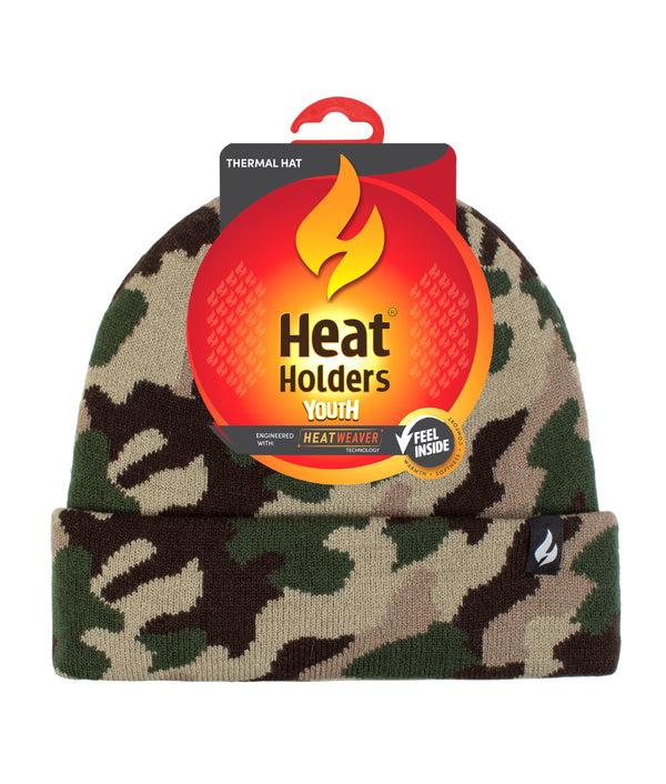 heat holders Boys Gavin Camouflage Knit Roll Up Hat Green