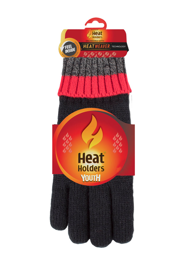 heat holders Boys Transverse Gloves Black/Charcoal/Red