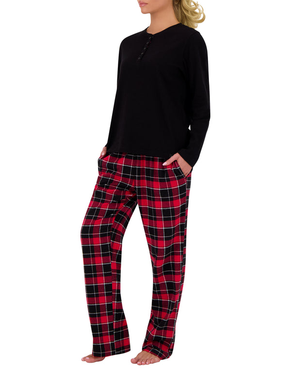 Heat Holders Felicity Waffle Top/Flannel Pants Pajama Set Black/Red/Black