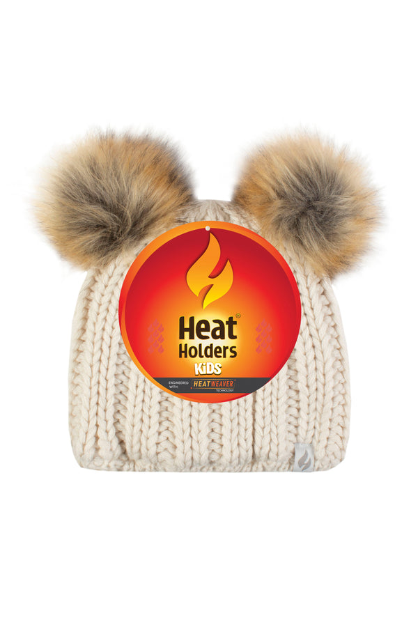 heat holders Girls Crystal Mountain Hat with Two Pom Poms Buttercream