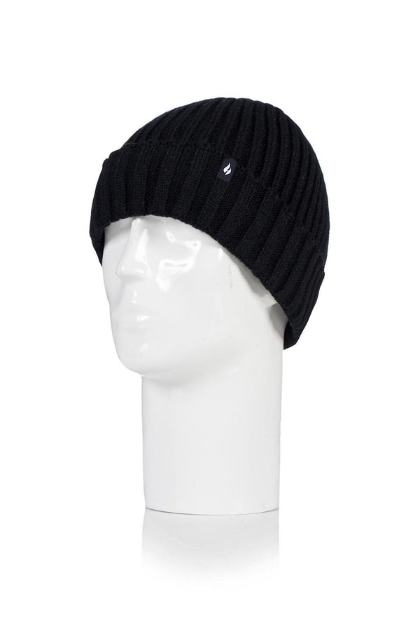 Heat Holders Men's Ribbed Roll Up Hat Black