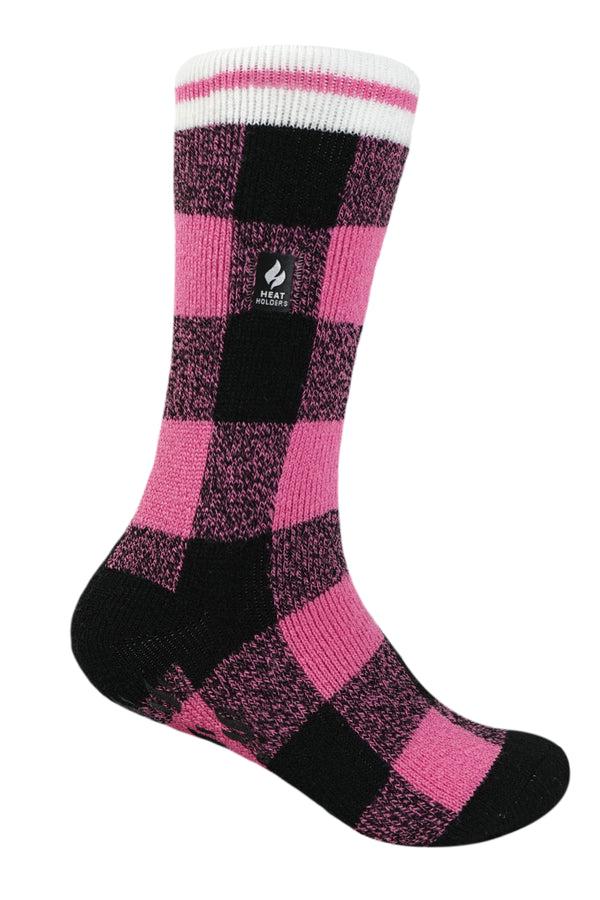 Heat Holders Kids' Ella LITE™ Plaid Slipper Sock Black/Pink