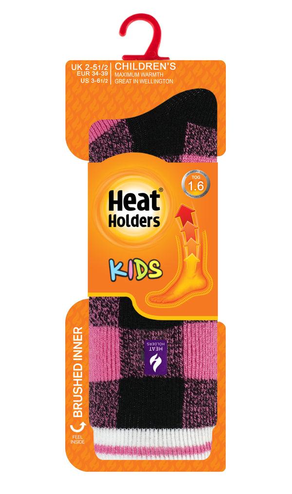 heat holders Kids' Ella LITE™ Plaid Slipper Sock Black/Pink