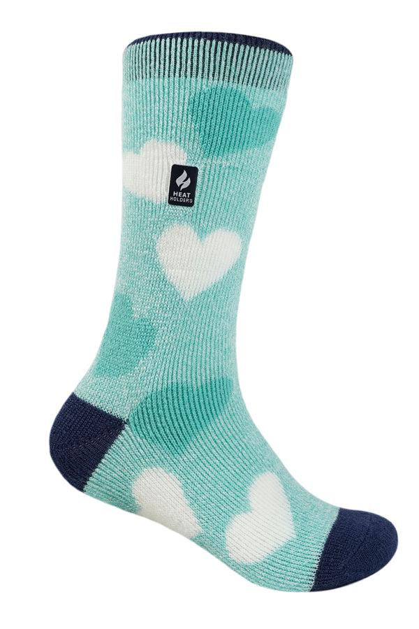 Heat Holders Kids' Harper LITE™ Hearts Crew Socks Navy/Aqua
