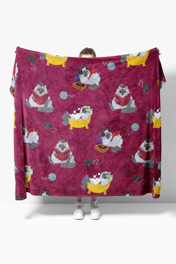 Heat Holders Lazy Kitty Oversized Throw/Blanket Raspberry