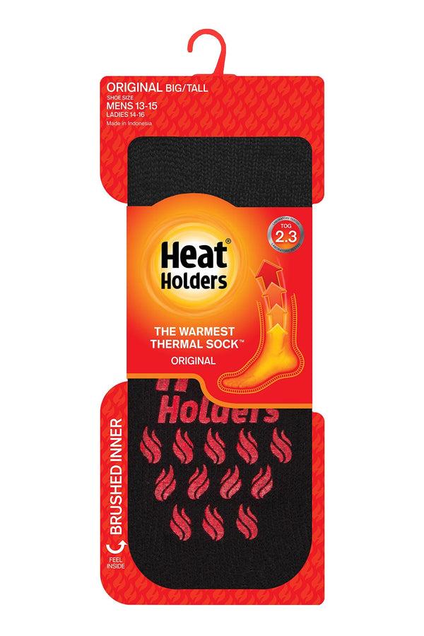 Heat Holders Men's Big/Tall Slipper Socks Black With Red Grip
