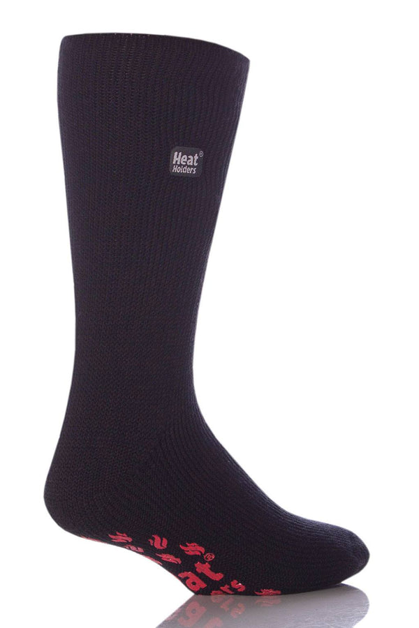 Heat Holders Men's Big/Tall Slipper Socks Black With Red Grip