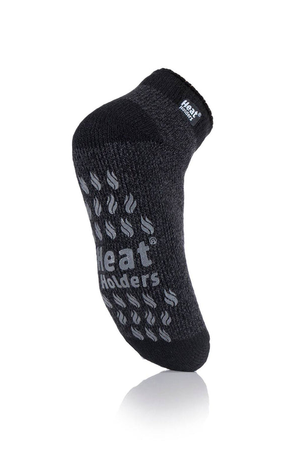 Heat Holders Men's Big/Tall Twist Ankle Slipper Socks Black With Charcoal Grip