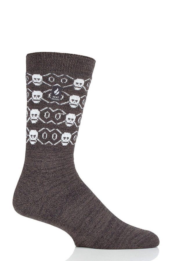 Heat Holders Men's Bones ULTRA LITE™ Twist Crew Socks Grey/White Bones