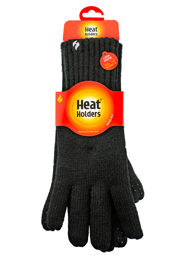 heat holders Men's Chase Flat Knit Silicone Grip Solid Glove Black