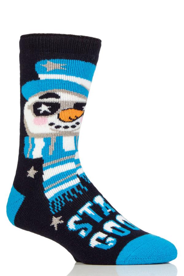Heat Holders Men's Eddie Superstar ULTRA LITE® Snowman Crew Socks Navy/Blue