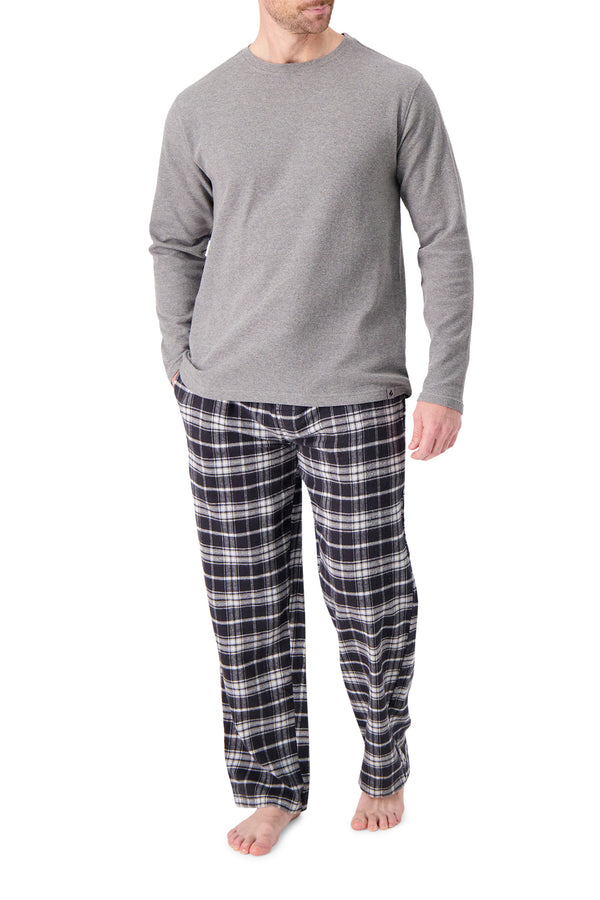 Heat Holders Men's Flemming Waffle Top/Flannel Pants Pajama Set Black/Red/Black
