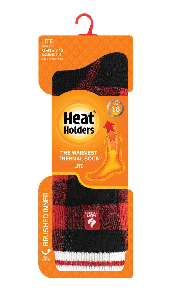 heat holders Men's Lite Roy Buffalo Plaid Crew Sock Black/Grey