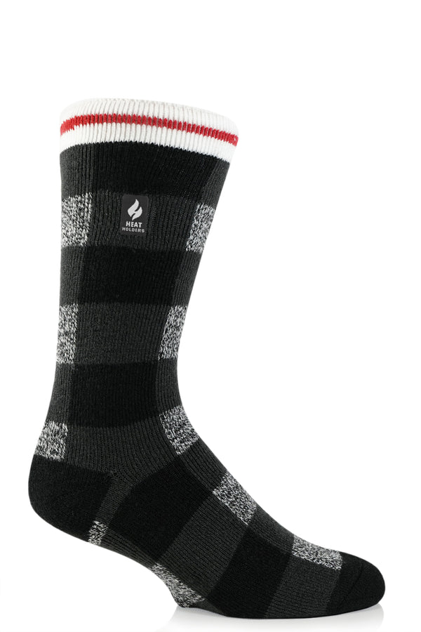 Heat Holders Men's Lite Roy Buffalo Plaid Crew Sock Black/Grey