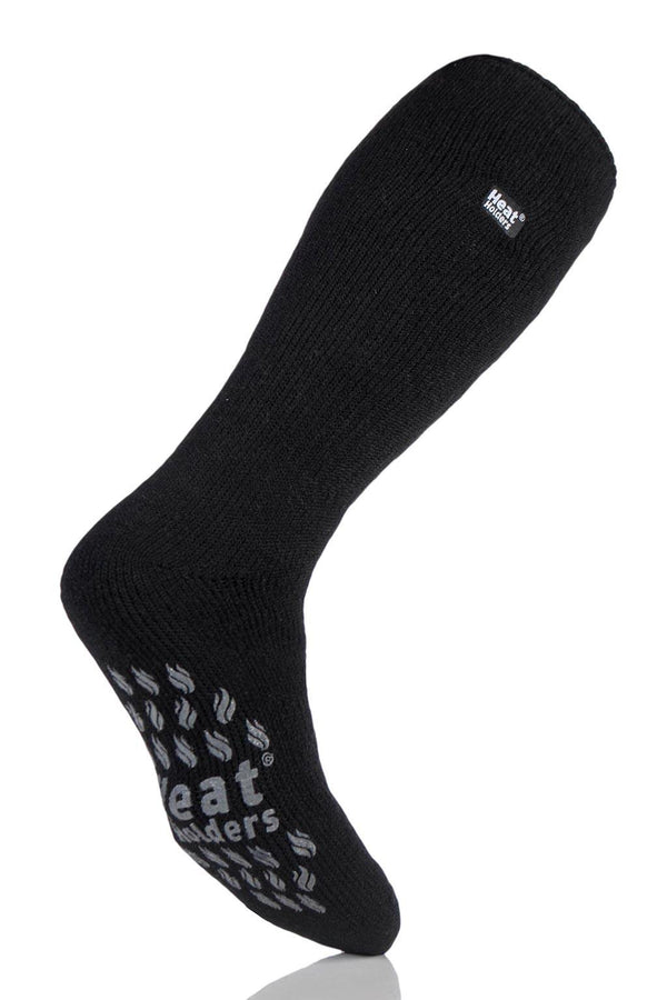 Heat Holders Men's Long Slipper Socks Black With Grey Grip