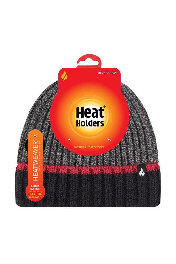 heat holders Men's Mark Rib Knit Chunky Twist Hat Black/Red