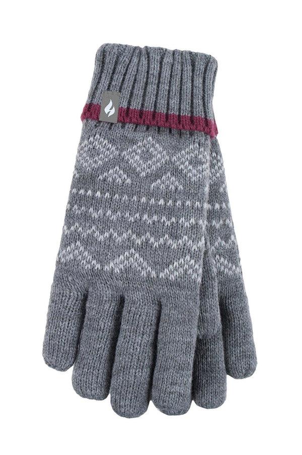 Heat Holders Men's Mendip Gloves Pebble Grey/Deep Claret