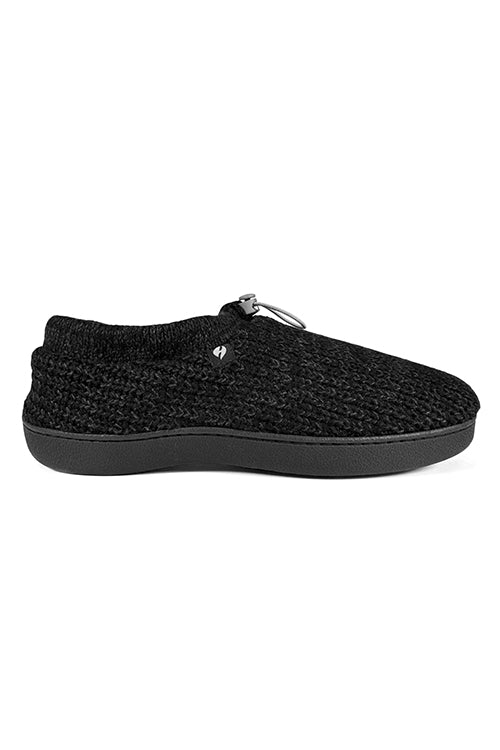 Heat Holders Men's Noah Rib Knit Drawstring Slippers Black