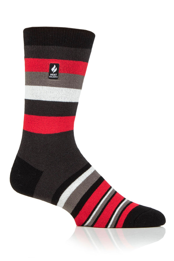 Heat Holders Men's Phillip ULTRA LITE™ Multi Stripe Crew Socks Charcoal/Red
