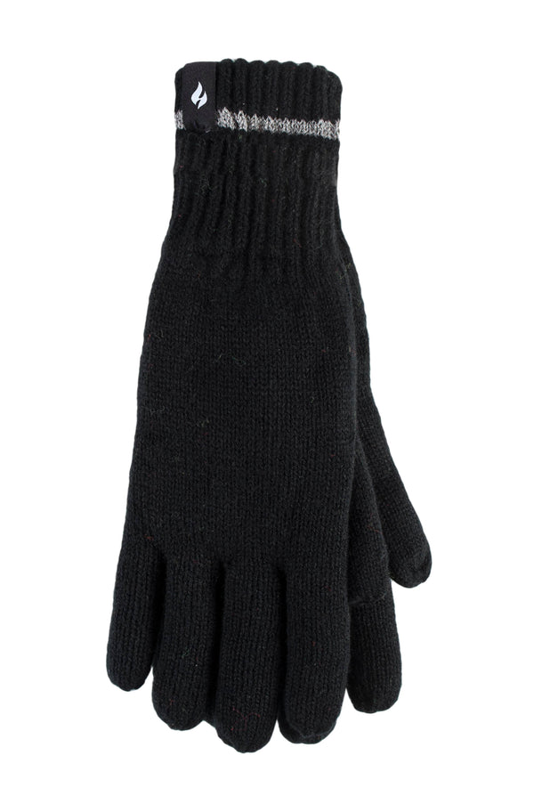 Heat Holders Men's Richard Flat Knit Gloves With Grips Black
