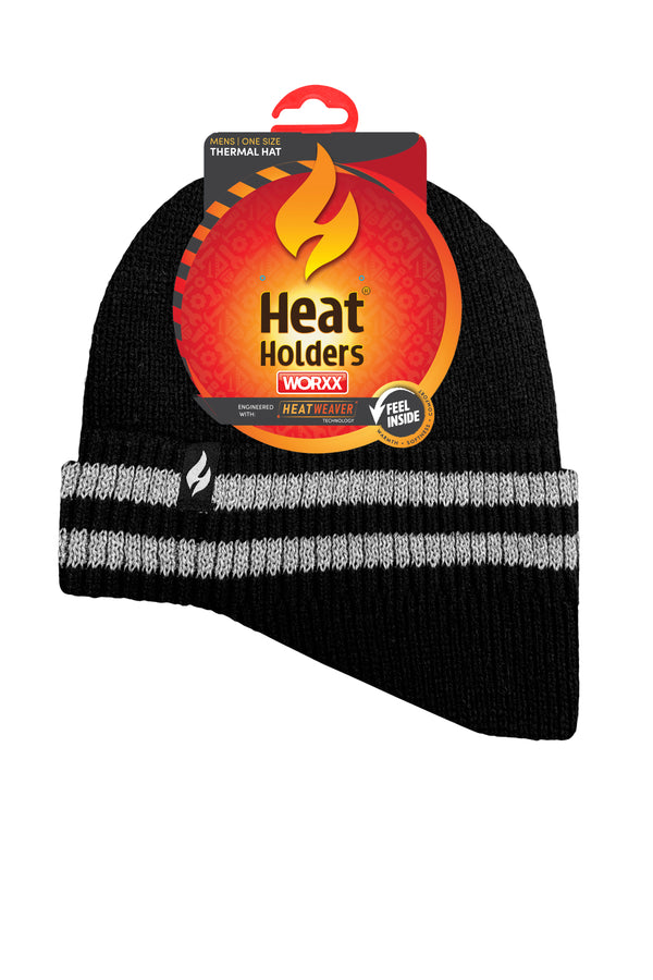 Heat Holders Men's Robert Cozy Ears Hat W Reflective Stripes Black