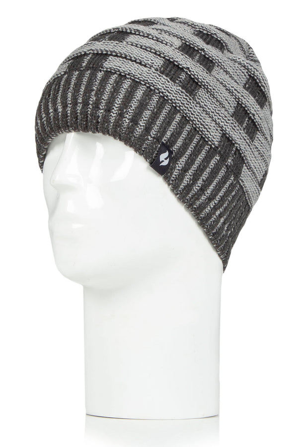 Heat Holders Men's Shaun Snowsports Basketweave Knit Hat Charcoal/Cream