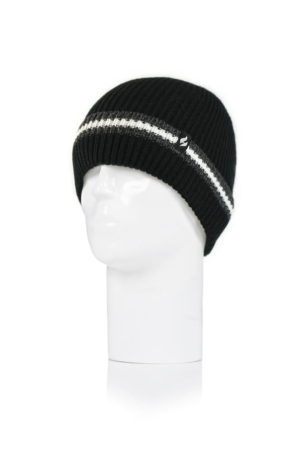 Heat Holders Men's Simon Rib Knit Roll Up Hat Black