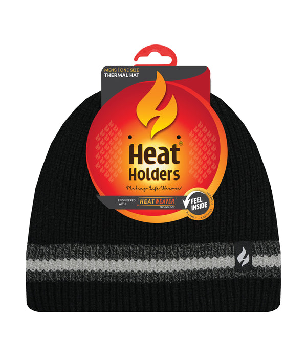 heat holders Men's Simon Rib Knit Roll Up Hat Black