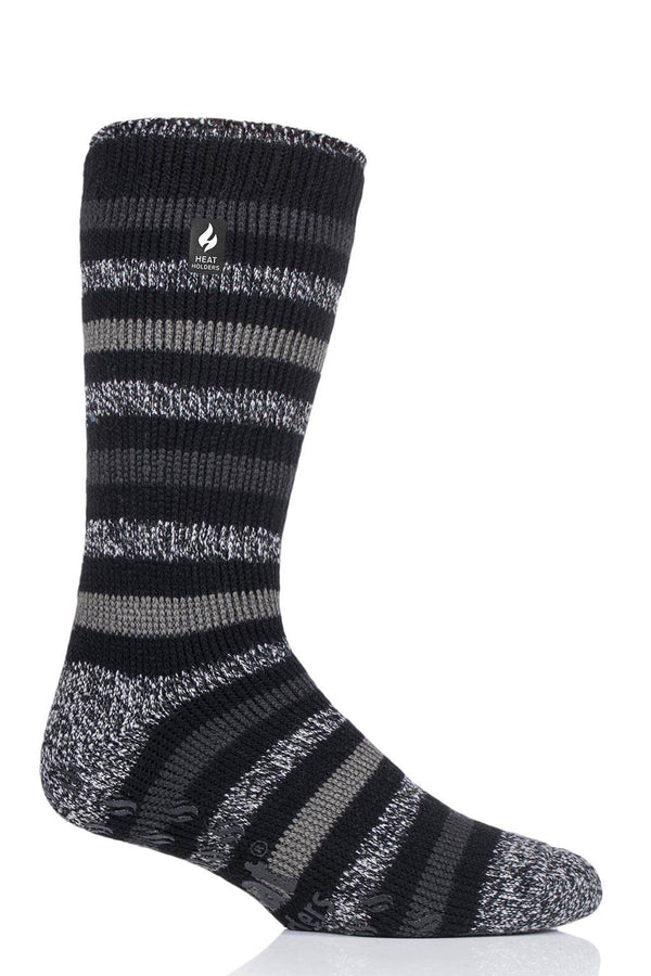 Heat Holders Men's Siskin Stripe Slipper Socks Black/Charcoal